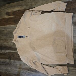 U.S. Polo Assn. Tan Zip Up Sweater with Stand Up Collar and Long Sleeves